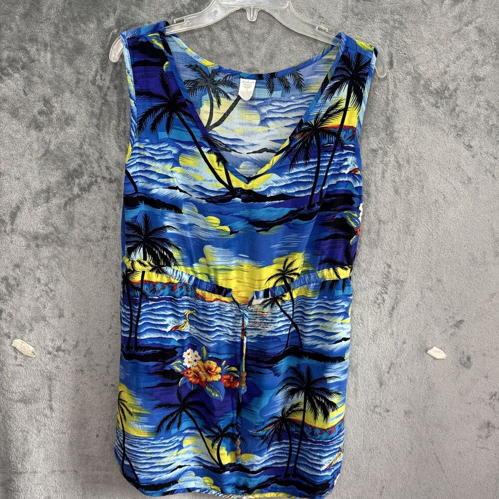 Palmwave Hawaii Womens Lg Tank Dress Blue Hawaiian Print Sleeveless Beach